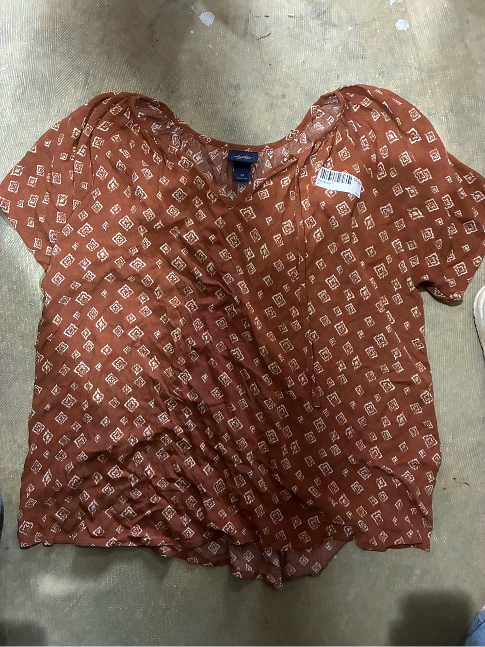 Nautica Rust Red Geometric Short Sleeve Blouse